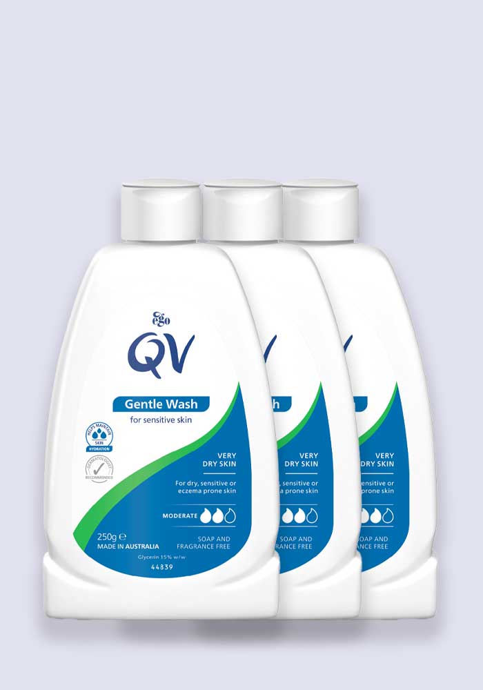 QV Gentle Wash Soap Free Cleanser PH Balanced & Hypoallergenic 250ml - 3 Pack Saver