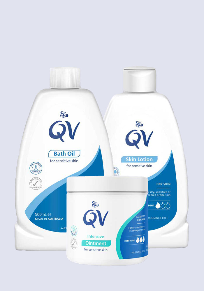 QV BUNDLE Bath Oil, Skin Lotion Moisturiser & Intensive Ointment