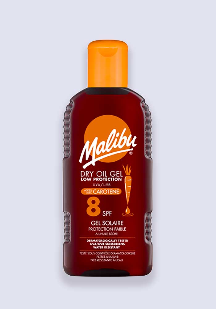 Malibu Dry Carrot Oil Gel Water Resistant Added Carotene SPF 8 200ml